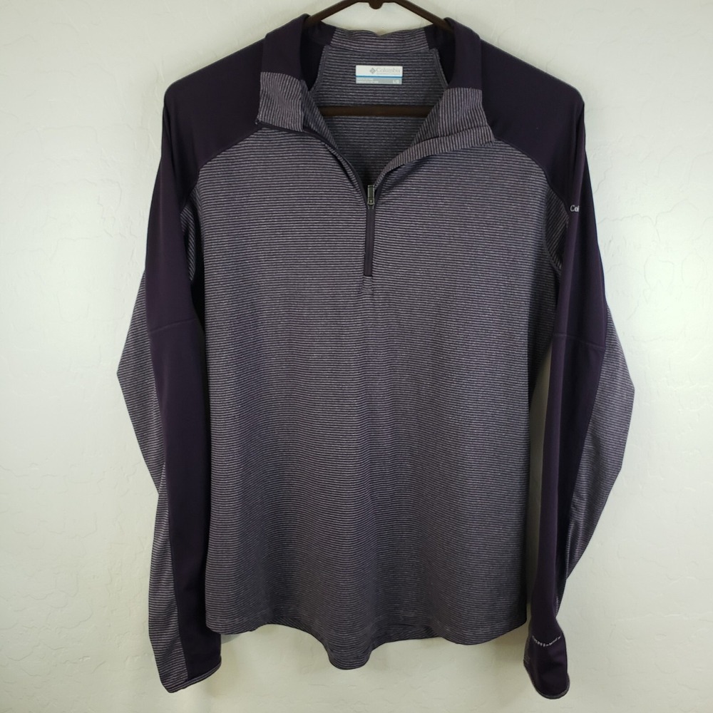 Columbia Jacket Women's Large 1/4 Zip Pullover Purple Striped Stretch Top